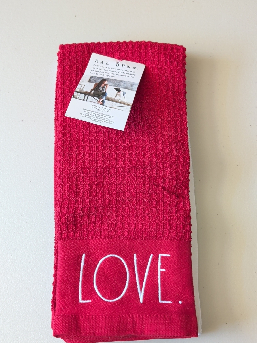 Rae Dunn red 'LOVE.' waffle weave kitchen towel Set